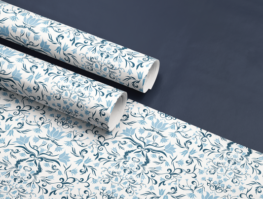 Botanical Bloom & Bell Floral Wrapping Paper | Soft Blue