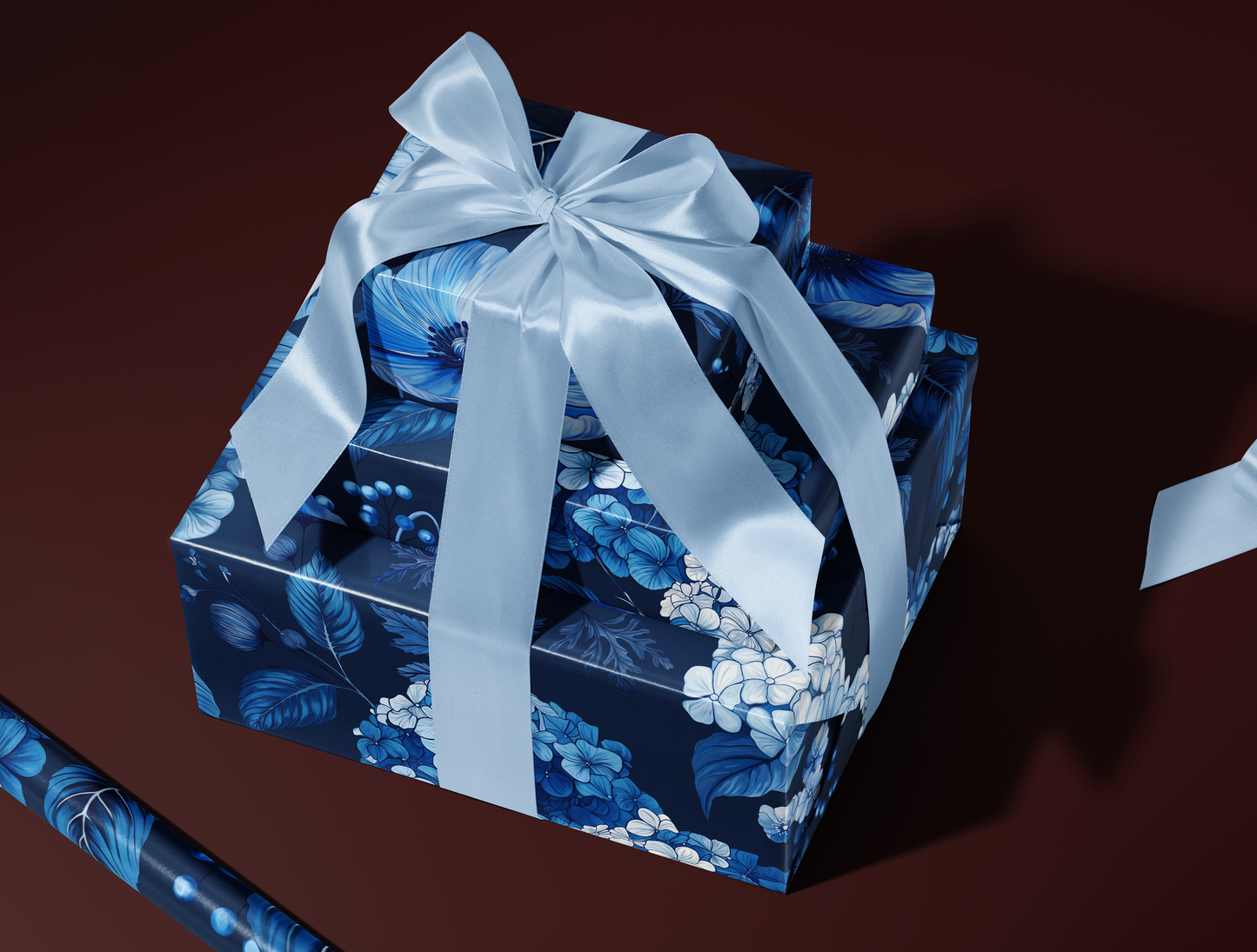 Azzure Floral Toile Wrapping Paper | Navy Blue Background