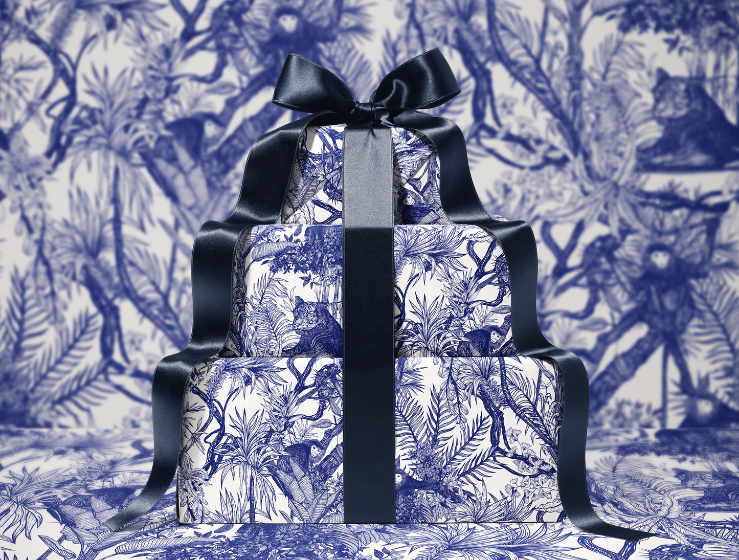 Blue Botanical Toile Wrapping Paper | Floral Pattern Gift Wrap Roll