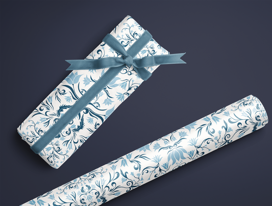Botanical Bloom & Bell Floral Wrapping Paper | Soft Blue