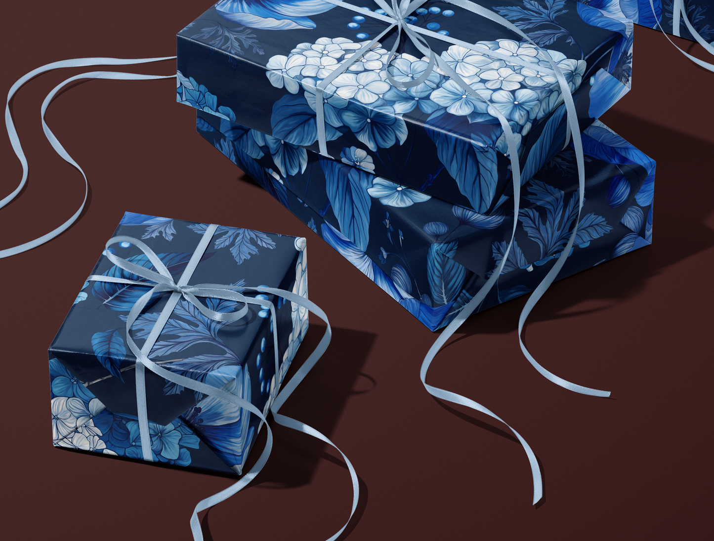 Azzure Floral Toile Wrapping Paper | Navy Blue Background