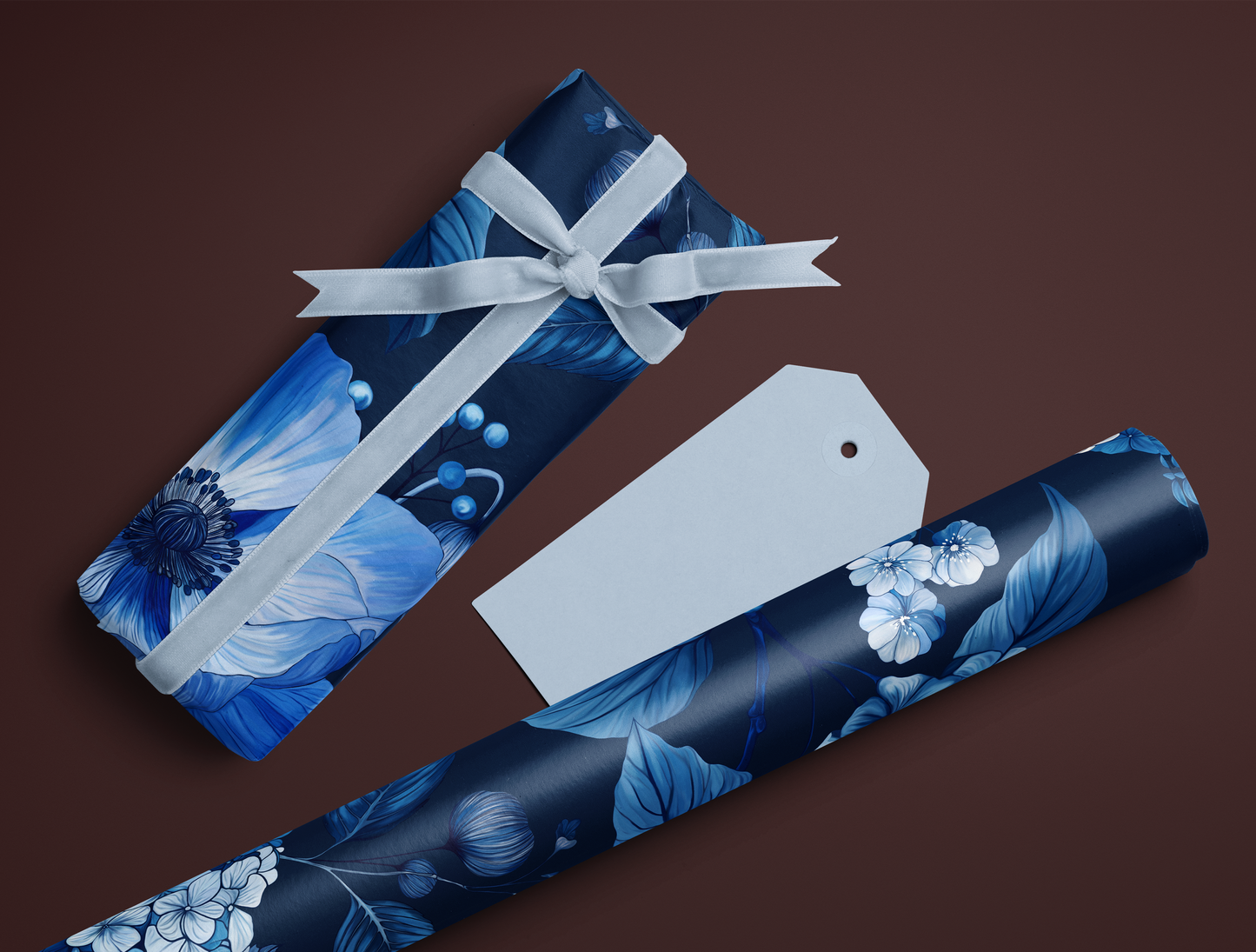 Azzure Floral Toile Wrapping Paper | Navy Blue Background