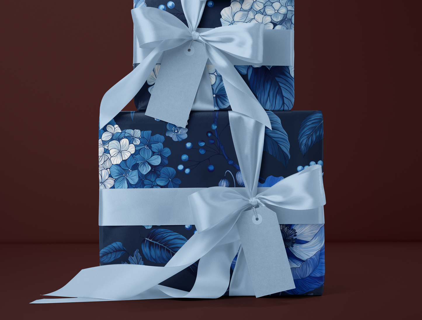 Azzure Floral Toile Wrapping Paper | Navy Blue Background