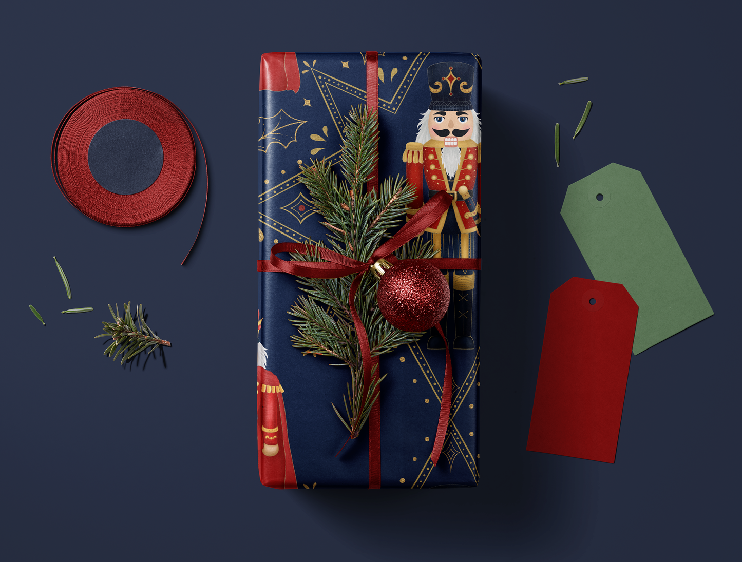 Nutcracker Wrapping Paper | Golden Delicate Star Pattern