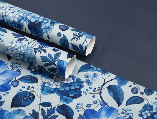 Azzure Floral Toile Wrapping Paper | Soft Blue Background