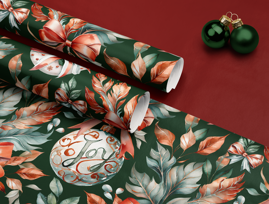 Christmas Classic Red & Green Ornaments Wrapping Paper | Green backround