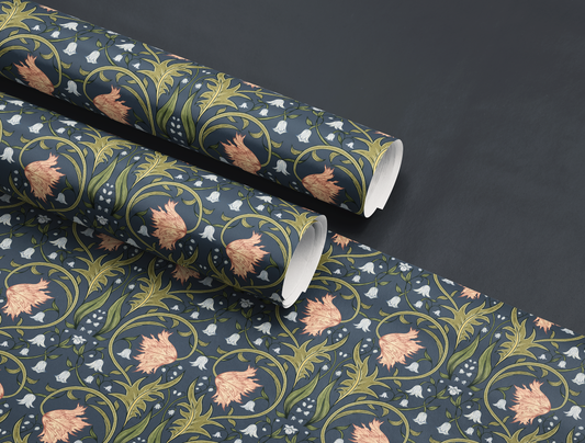 Vintage Floral Wrappoing paper | Dusky Indigo