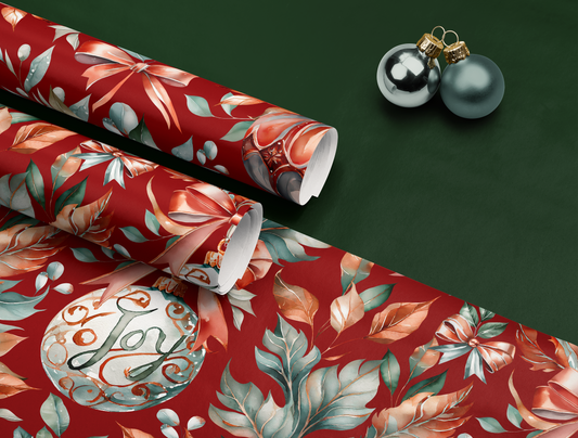 Christmas Red & Green Ornaments Wrapping Paper | Premium Edition