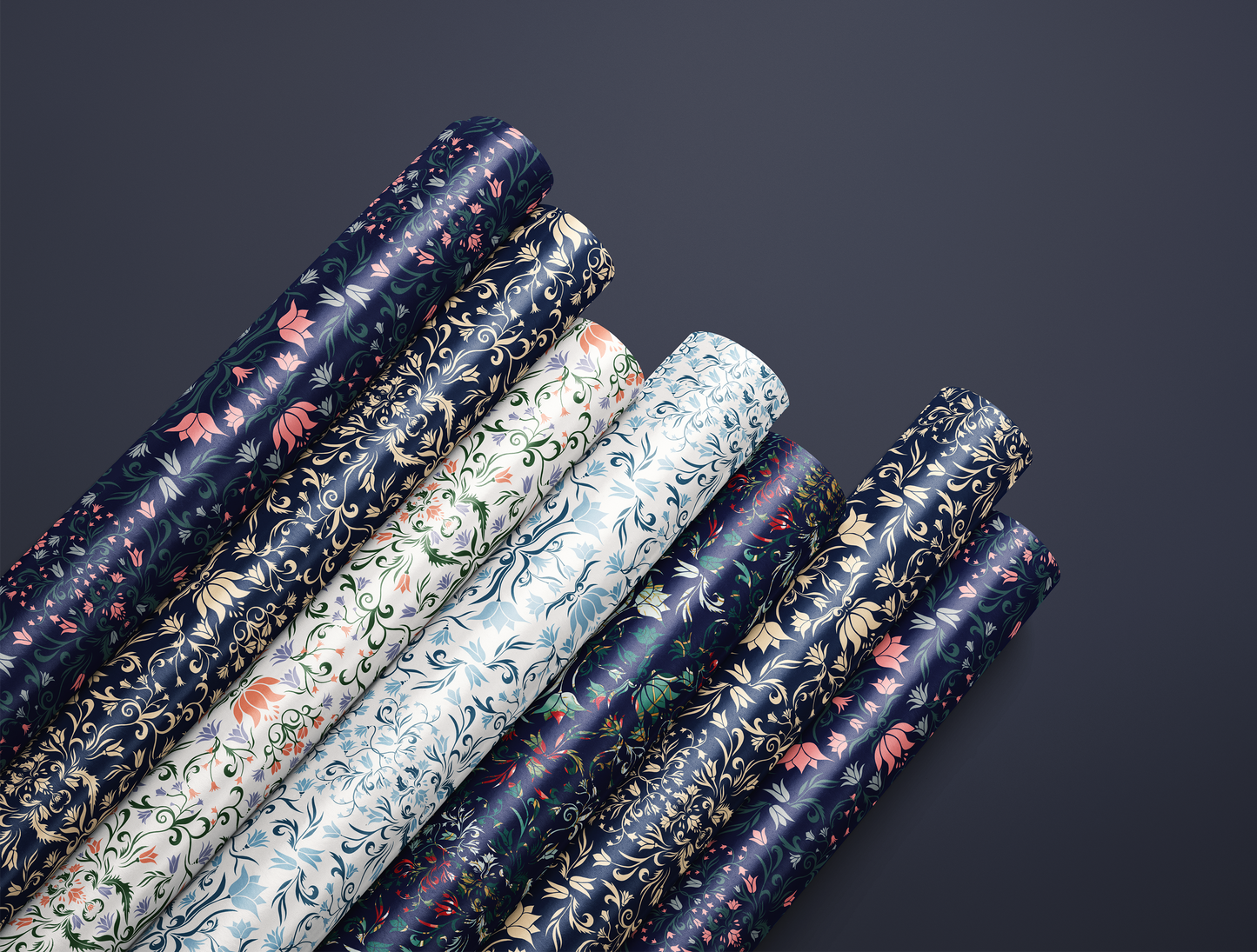 Botanical Bloom & Bell Floral Wrapping Paper | Navy Blue