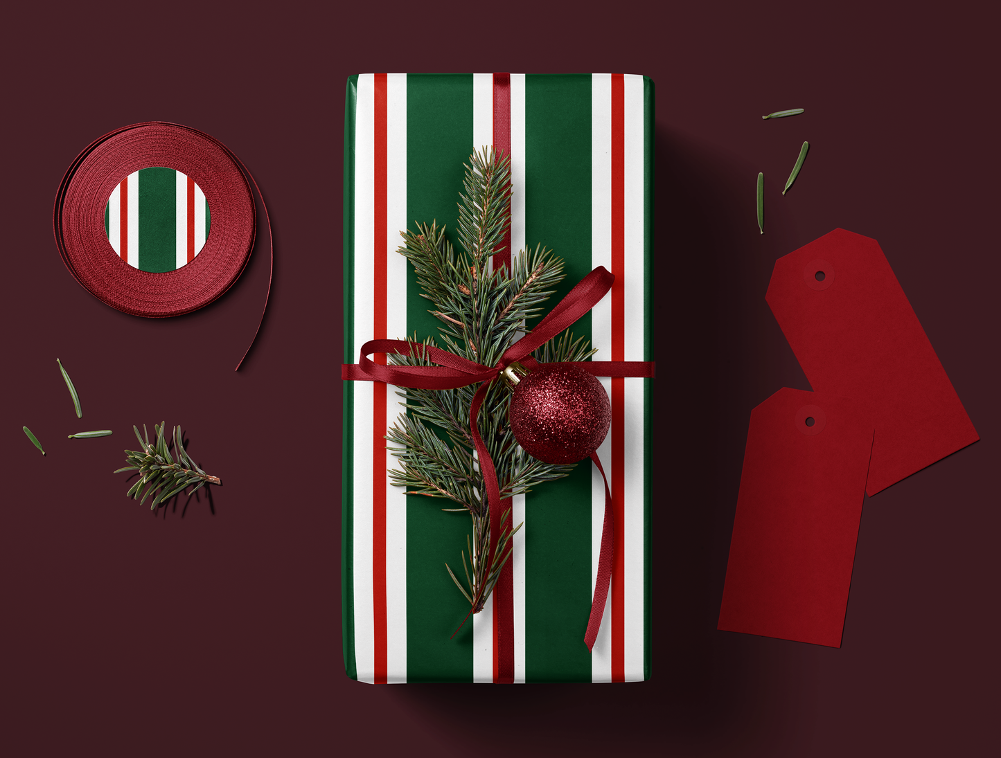 Christmas Retro Stripes Wrapping Paper | Vintage Green & Red Stripe Design