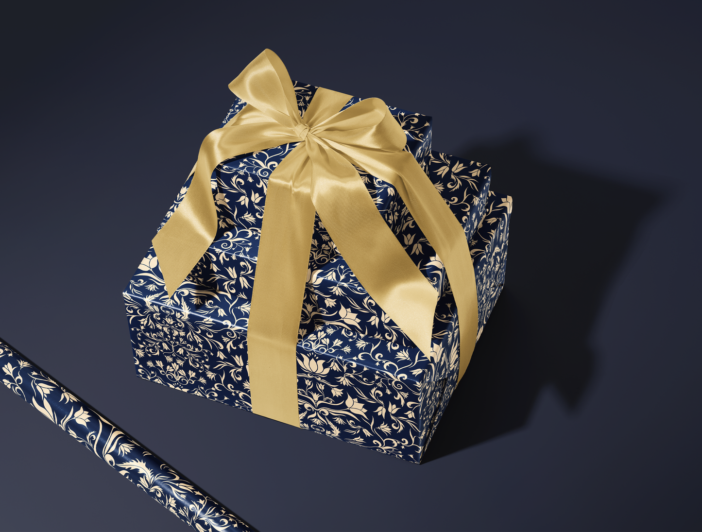 Botanical Bloom & Bell Floral Wrapping Paper | Navy Blue