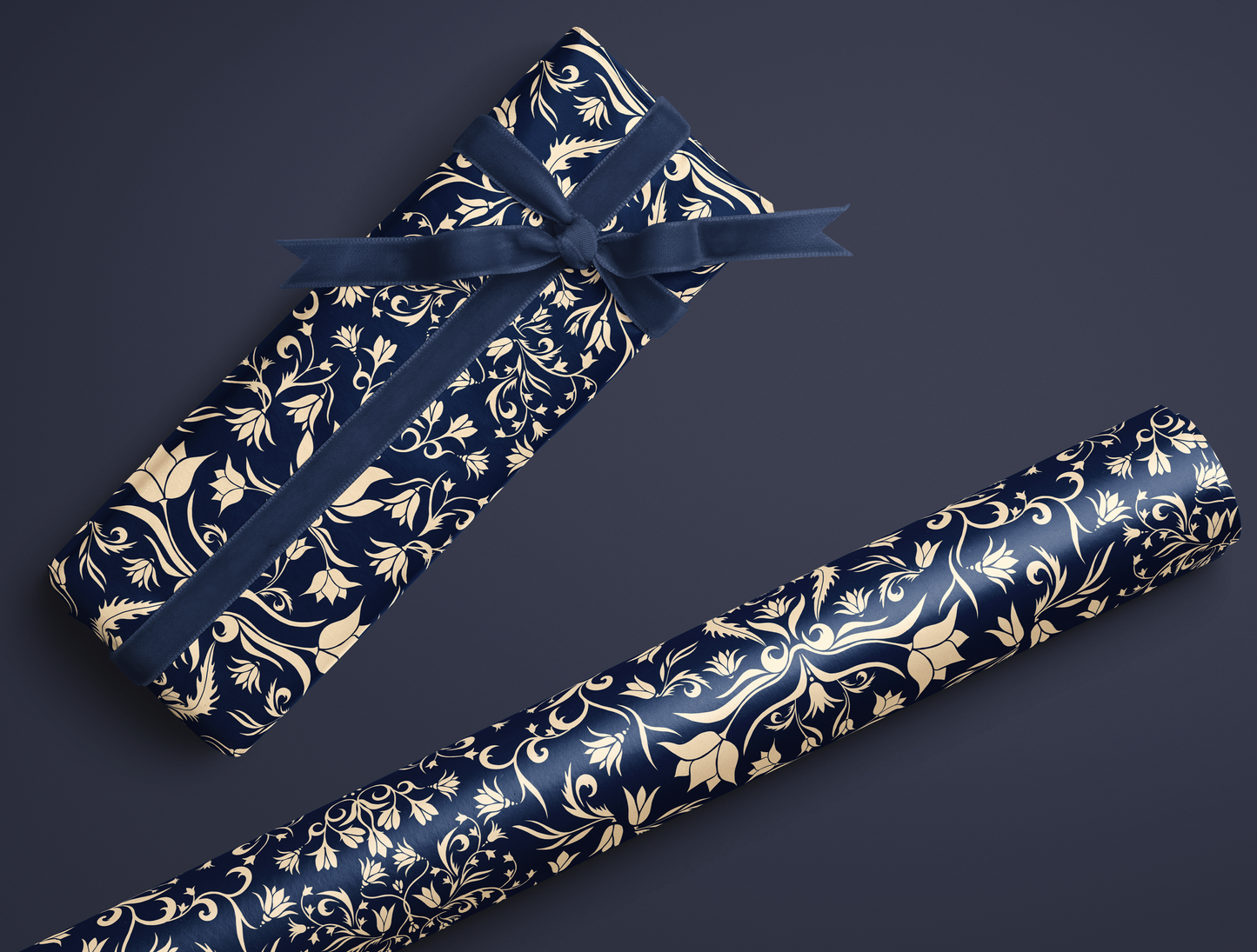 Botanical Bloom & Bell Floral Wrapping Paper | Navy Blue