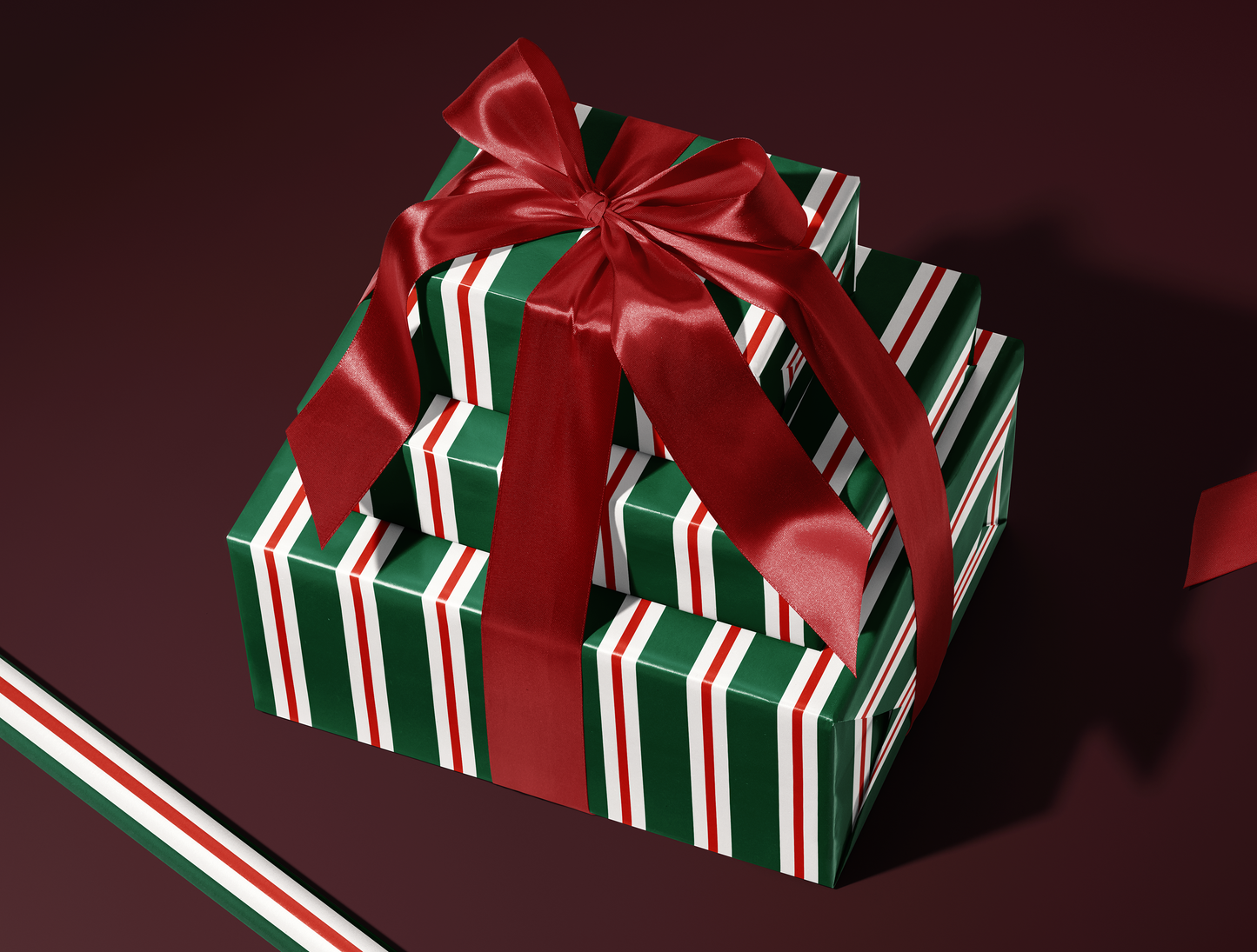 Christmas Retro Stripes Wrapping Paper | Vintage Green & Red Stripe Design