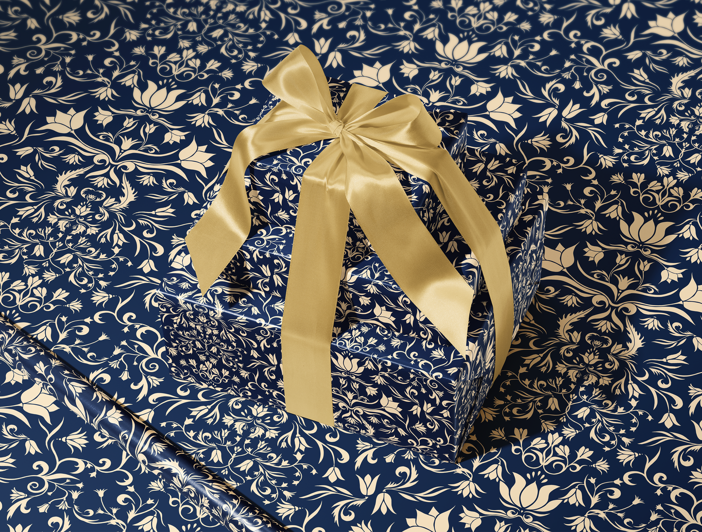 Botanical Bloom & Bell Floral Wrapping Paper | Navy Blue