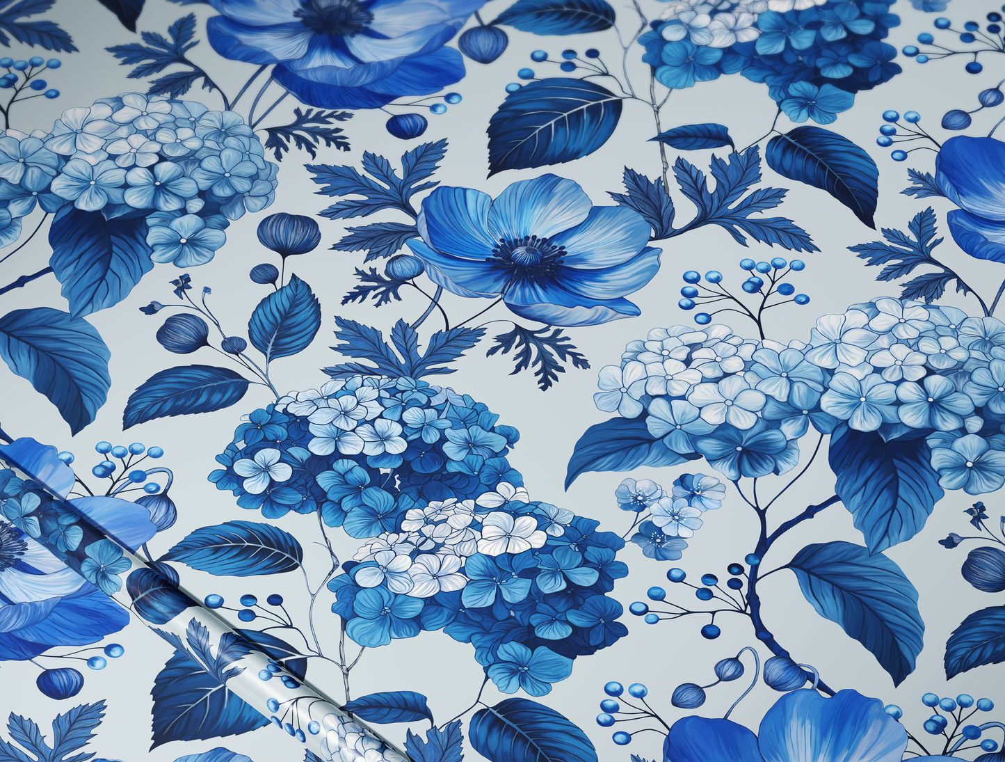 Azzure Floral Toile Wrapping Paper | Soft Blue Background