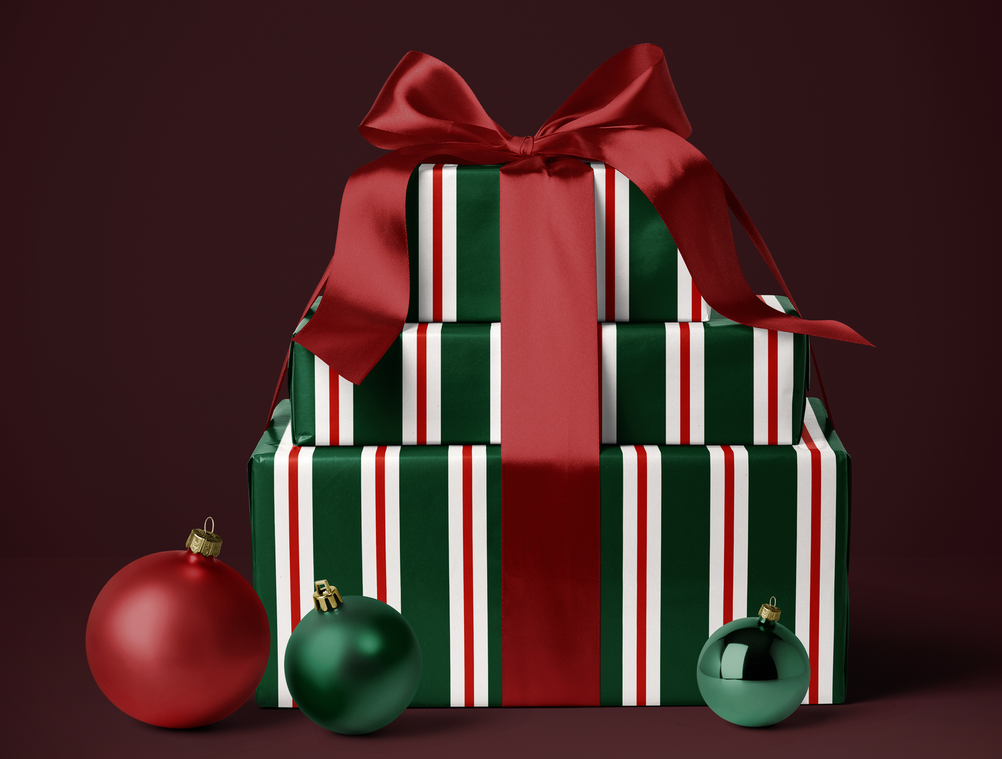 Christmas Retro Stripes Wrapping Paper | Vintage Green & Red Stripe Design