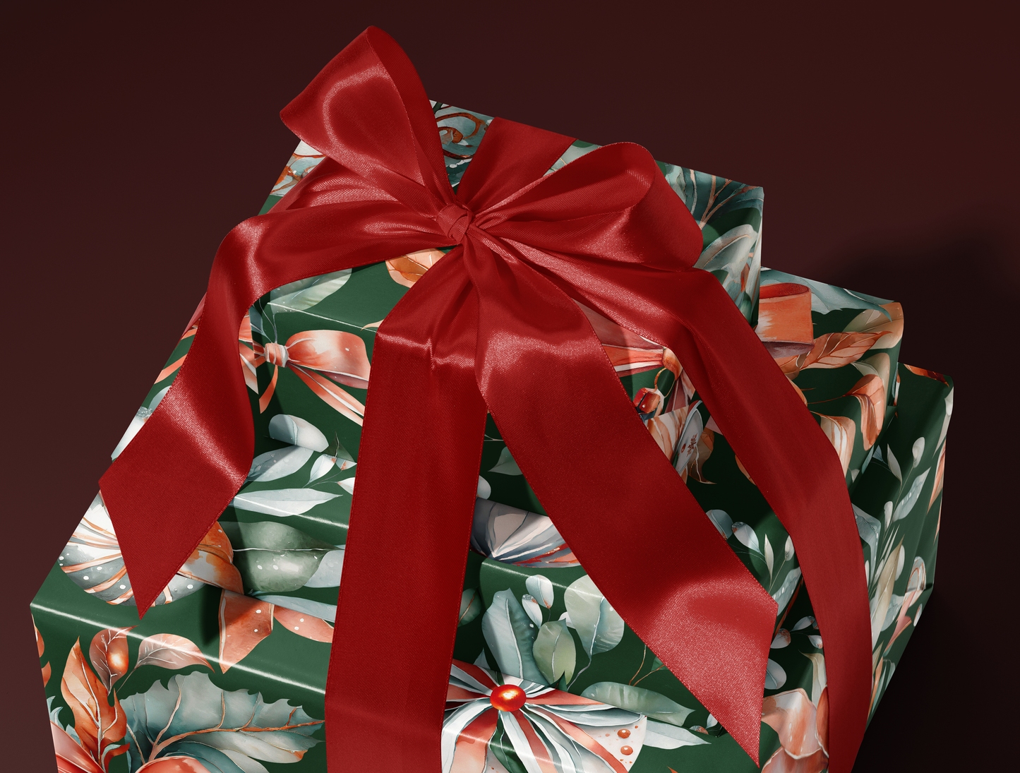 Christmas Classic Red & Green Ornaments Wrapping Paper | Green backround