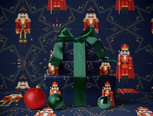 Nutcracker Wrapping Paper | Golden Delicate Star Pattern