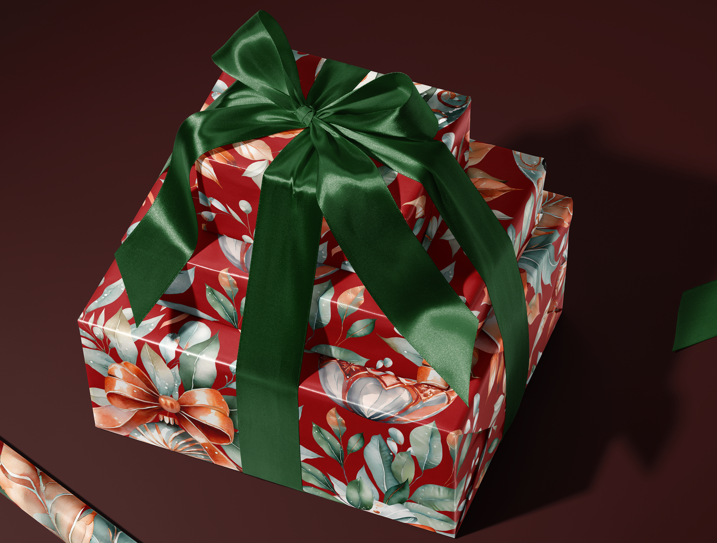 Christmas Red & Green Ornaments Wrapping Paper | Premium Edition