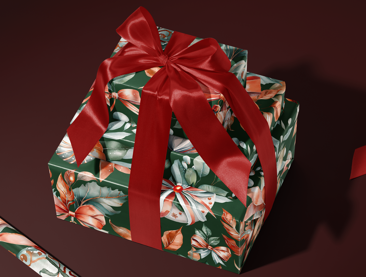 Christmas Classic Red & Green Ornaments Wrapping Paper | Green backround