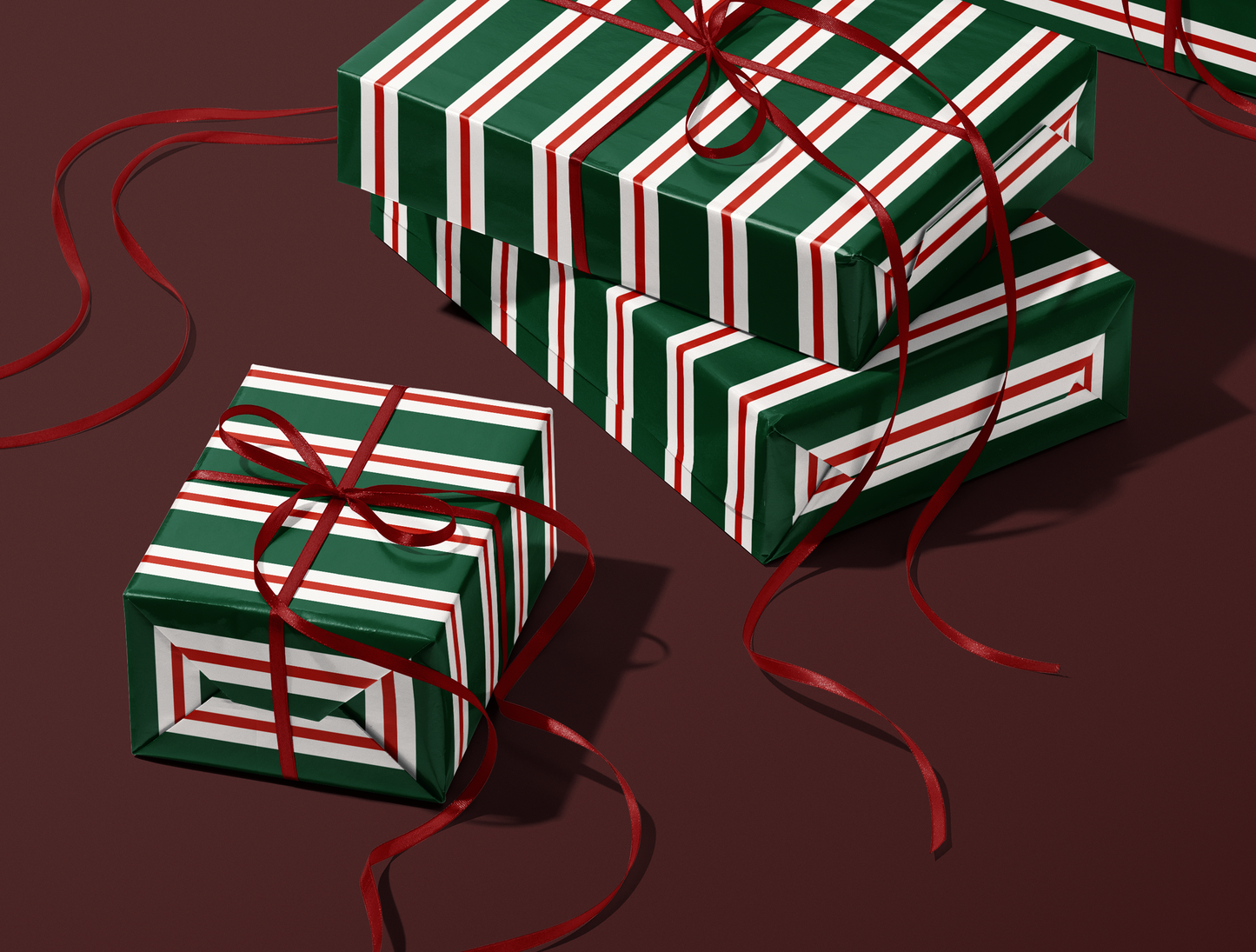 Christmas Retro Stripes Wrapping Paper | Vintage Green & Red Stripe Design