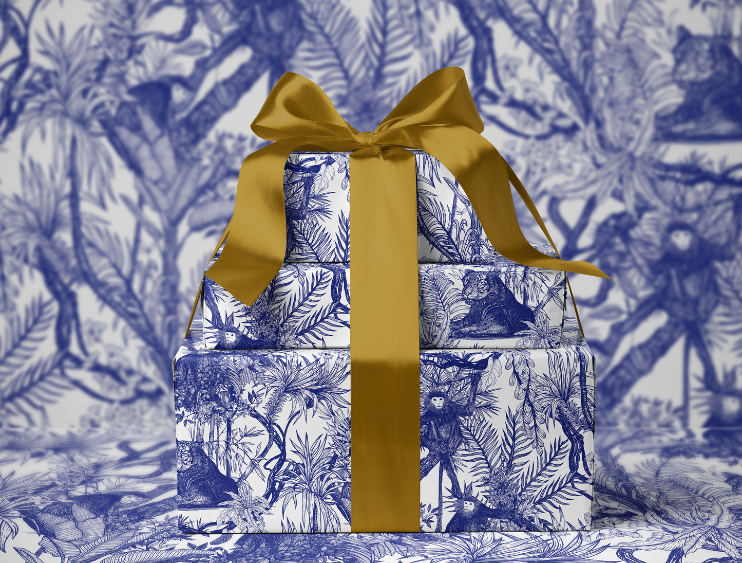 Blue Botanical Toile Wrapping Paper | Floral Pattern Gift Wrap Roll