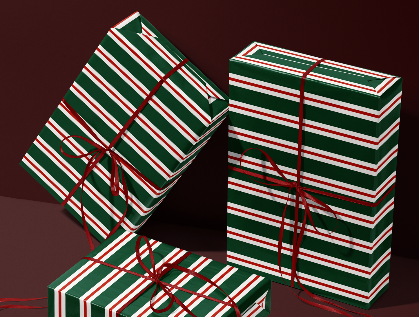Christmas Retro Stripes Wrapping Paper | Vintage Green & Red Stripe Design