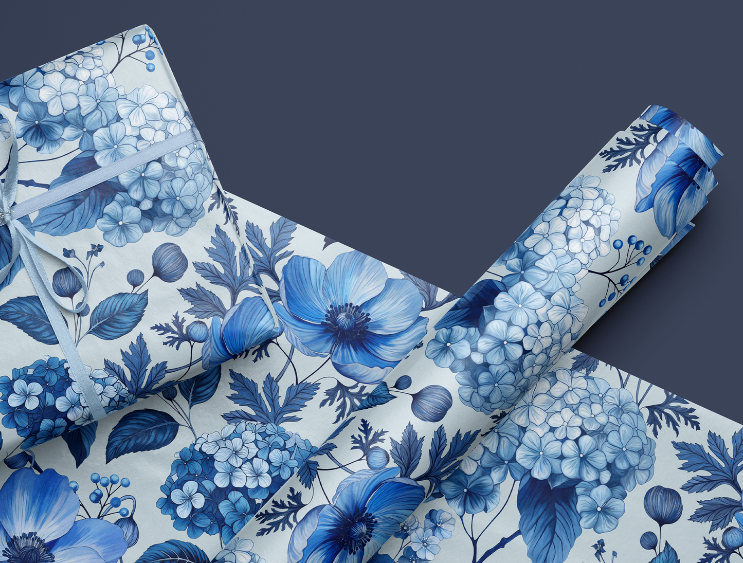 Azzure Floral Toile Wrapping Paper | Soft Blue Background
