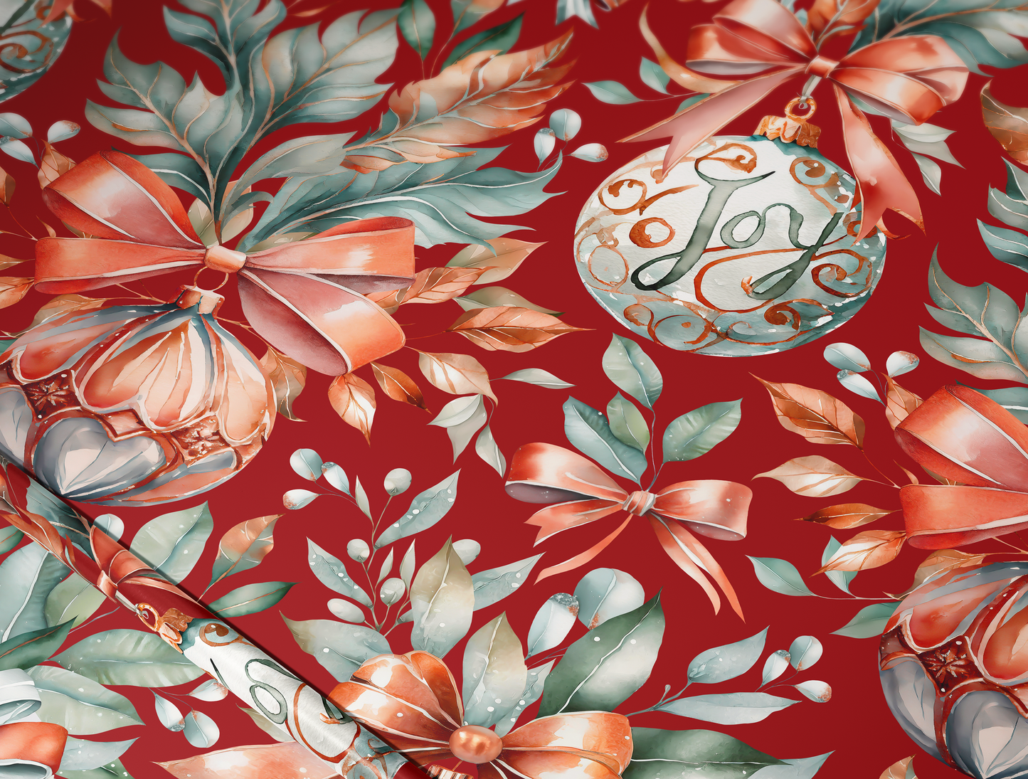 Christmas Red & Green Ornaments Wrapping Paper | Premium Edition