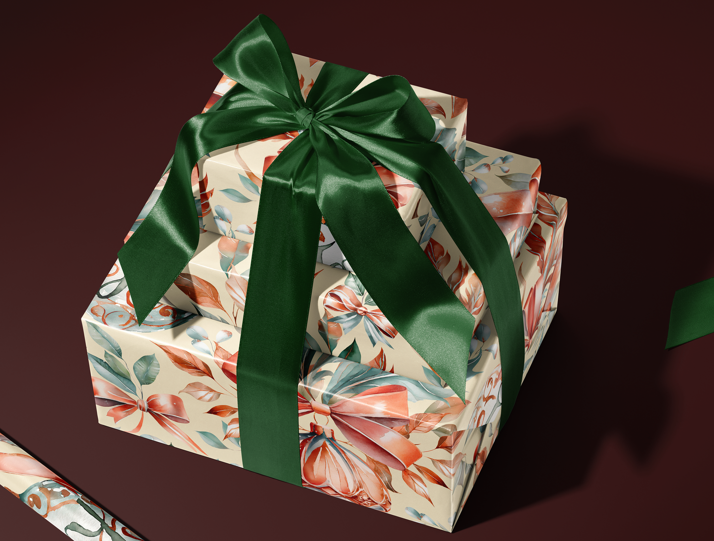 Christmas Wrapping Paper | Classic Red & Green Ornaments | Soft Yellow