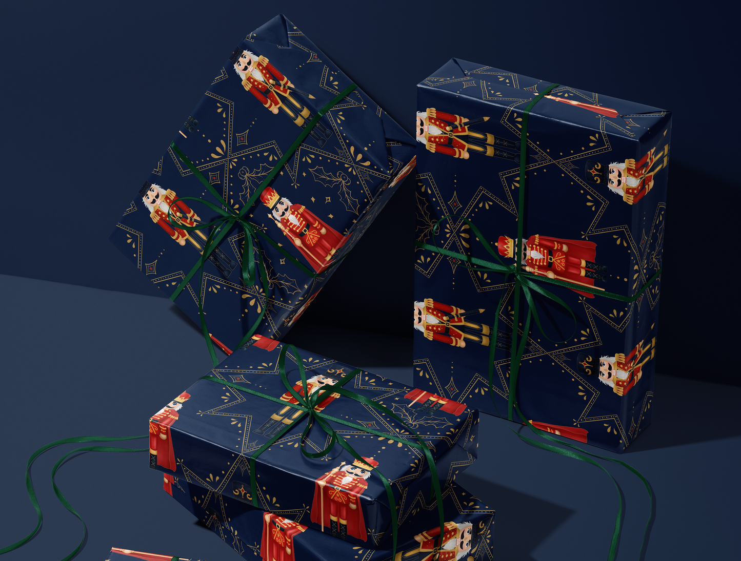 Nutcracker Wrapping Paper | Golden Delicate Star Pattern