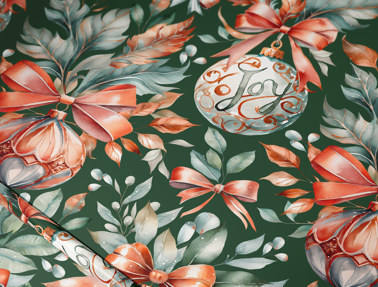 Christmas Classic Red & Green Ornaments Wrapping Paper | Green backround